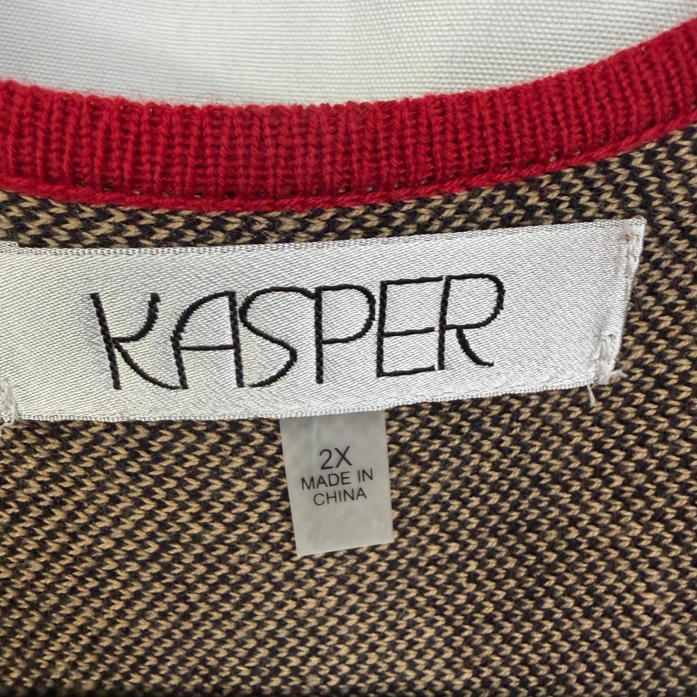 Kasper Women's Plus‎ Size 2X Camel Plaid Open Front Long Cardigan Sweater NWT - Picture 7 of 9